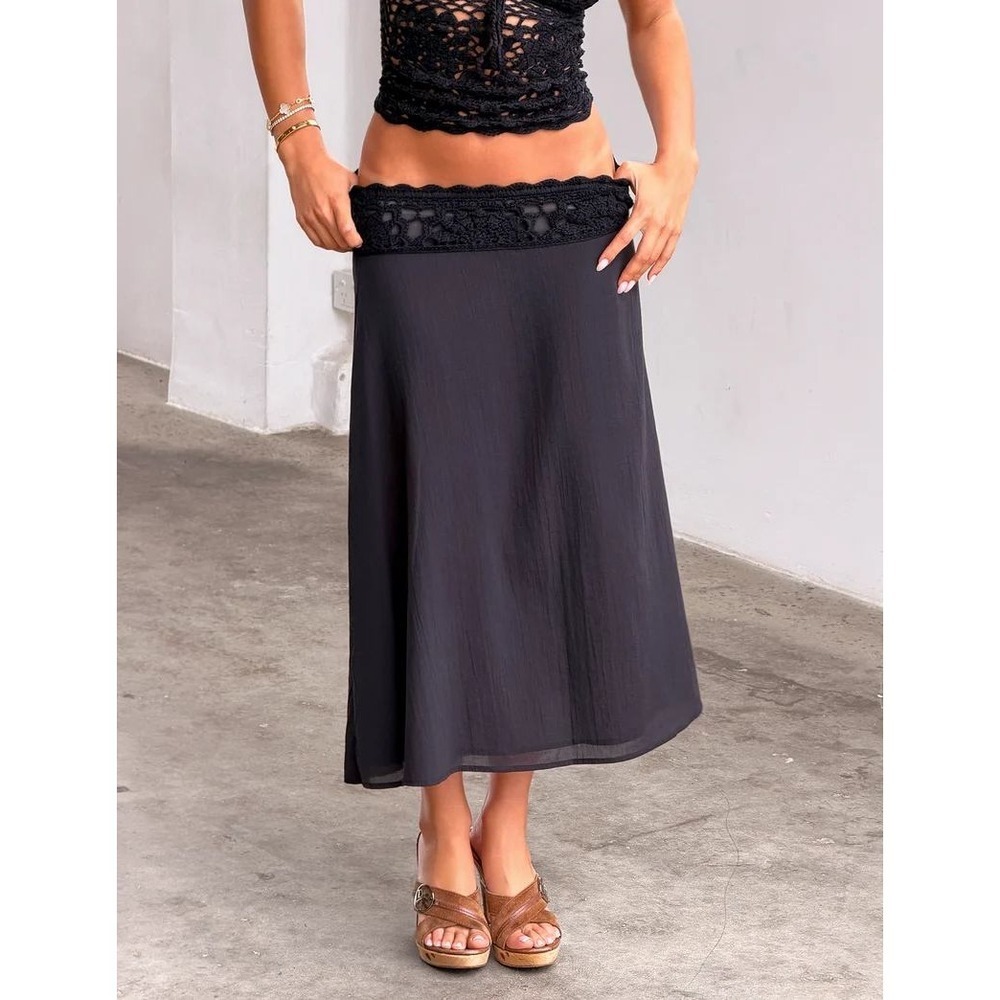 Tiger Mist Sasha Crochet Midi Skirt Black Medium New With Tags